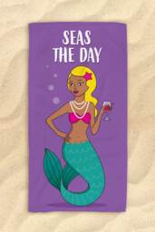 "Free Shipping Worldwide - Seas The Day Purple & Green Beach Towel Beautiful Mermaid Hit in Style 30""x60"