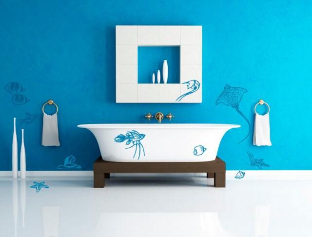 Wall Decal Sea Life, Life Wall Sticker, Fish Bathroom Vinyl Stencil, Decoration - image 1