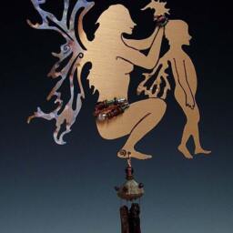 Baby Shower Gift - Mother & Child Copper Fairy With Obsidian Wind Chime Mobile - thumbnail 2