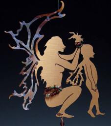 Baby Shower Gift - Mother & Child Copper Fairy With Obsidian Wind Chime Mobile