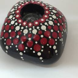 Mandalastein Candle Holder Red/White - thumbnail 3