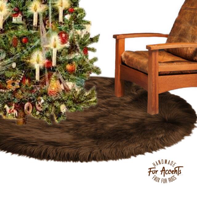 Faux Fur Christmas Tree Skirt - Soft Brown Holiday Decor - image 1