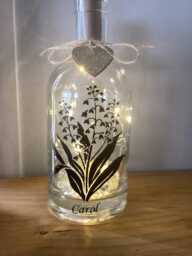Personalised Lily Of The Valley Birth Flower, May Light Up Bottle, Bottle Lamp With Gift Messaging Service & Bag