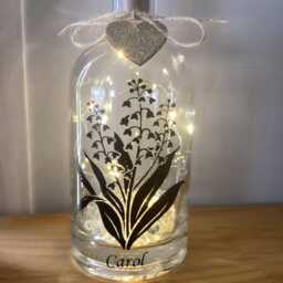 Personalised Lily Of The Valley Birth Flower, May Light Up Bottle, Bottle Lamp With Gift Messaging Service & Bag - thumbnail 2