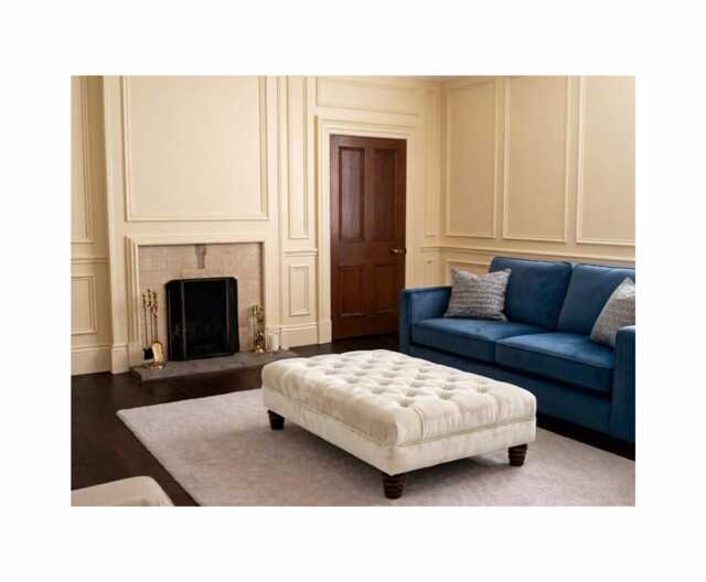Chesterfield Design Plush Velvet Footstool - Mahogany Wooden Legs Footrest, Coffee Table - image 1