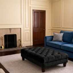 Chesterfield Design Plush Velvet Footstool - Mahogany Wooden Legs Footrest, Coffee Table - thumbnail 2