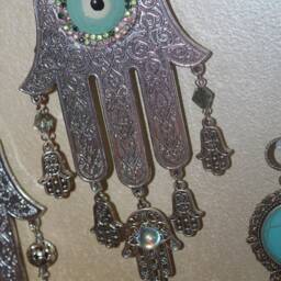 Handmade Turquoise Hamsa Wall Hanging Evil Eye Home Decor - thumbnail 3