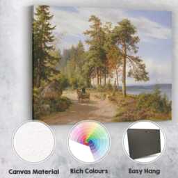 Sunlit Forest Road Beside Lake Nordic Landscape Oil Painting Canvas Wall Art Print Decor Picture Ready To Hang - thumbnail 2
