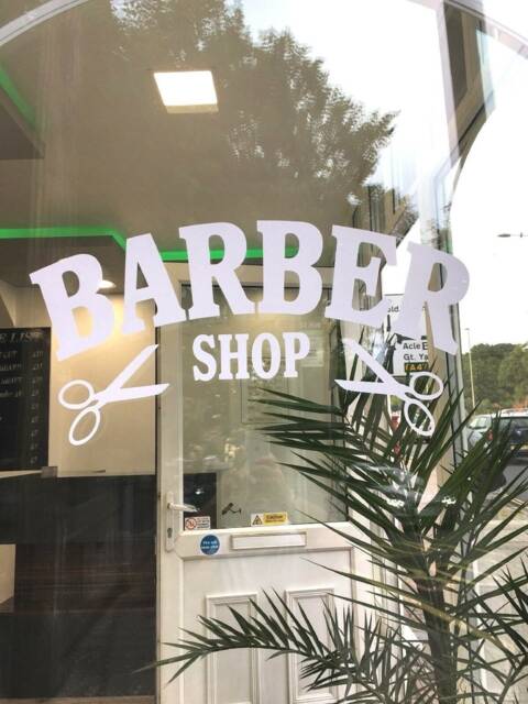 Barber Shop Window Scissors Wall Art Decal Vinyl Graphic Sticker Salon Decor Hairdressers Door Advertising Sign Barbers Mens