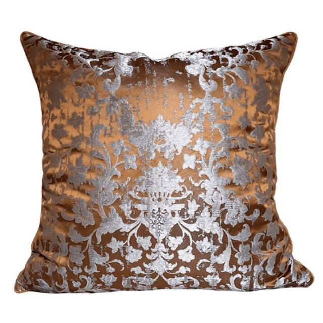 Silk Jacquard Rubelli Fabric Throw Pillow Cushion Cover Bronze & Silver Les Indes Galantes Pattern - Handmade in Italy - image 1