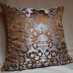 Silk Jacquard Rubelli Fabric Throw Pillow Cushion Cover Bronze & Silver Les Indes Galantes Pattern - Handmade in Italy - thumbnail 2