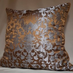 Silk Jacquard Rubelli Fabric Throw Pillow Cushion Cover Bronze & Silver Les Indes Galantes Pattern - Handmade in Italy - thumbnail 3