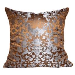 Silk Jacquard Rubelli Fabric Throw Pillow Cushion Cover Bronze & Silver Les Indes Galantes Pattern - Handmade in Italy