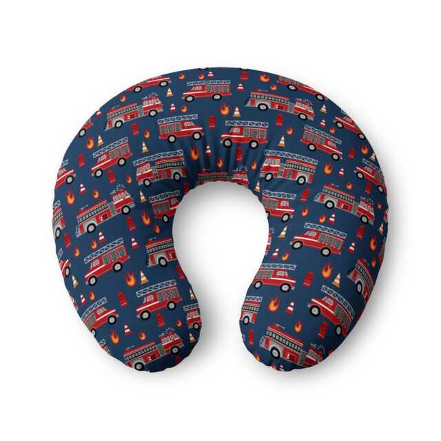 Firetruck Pattern Nursing Pillow Cover - Navy Red Fire Engine Print - image 1
