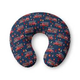 Firetruck Pattern Nursing Pillow Cover - Navy Red Fire Engine Print - thumbnail 1