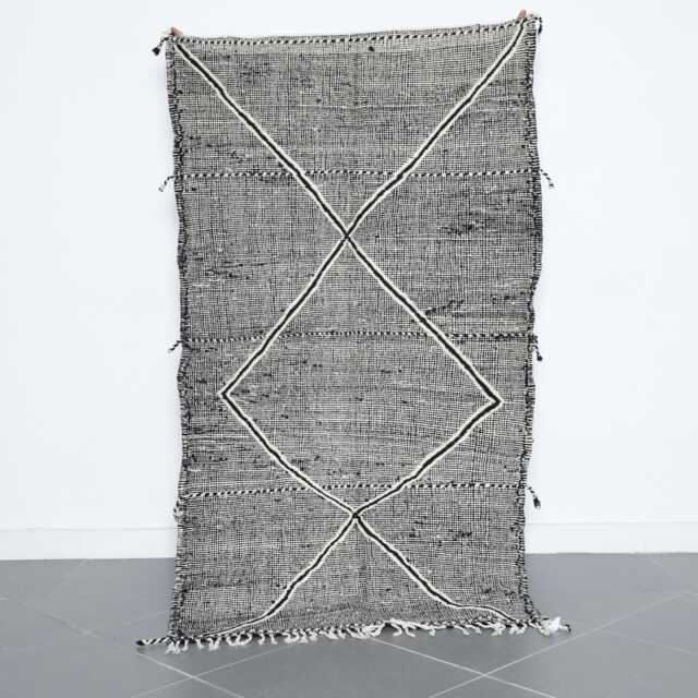Handmade Moroccan Rug Black & White Berber Diamond Wool Flatweave - image 1