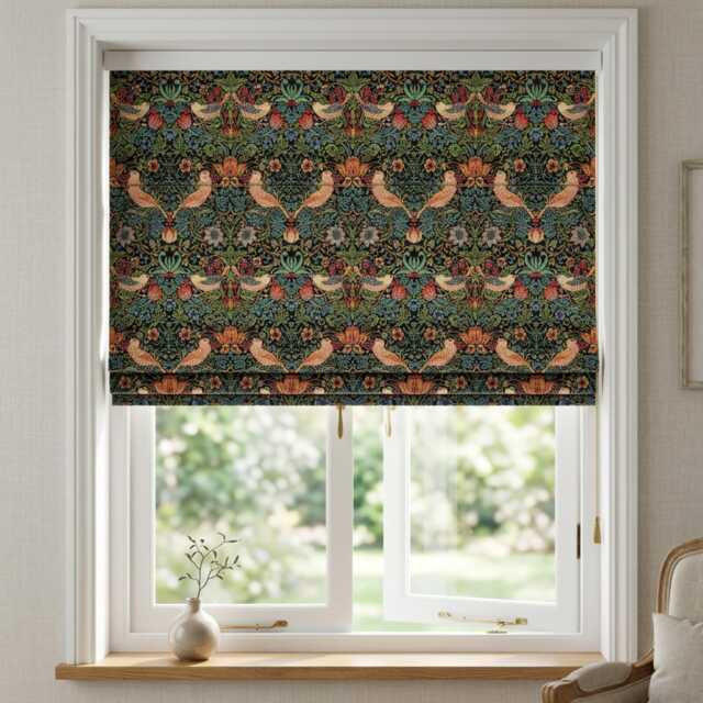 Custom Made To Measure Roman Blind Shade William Morris Strawberry Thief Black Hand Crafted - image 1