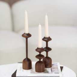 Handturned Wood Candlestick Set Of Three Scandinavian Minimalist Candle Holders Gisele Collection - thumbnail 2