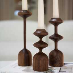 Handturned Wood Candlestick Set Of Three Scandinavian Minimalist Candle Holders Gisele Collection - thumbnail 4