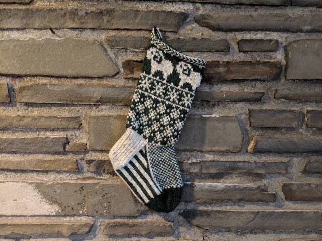 Ram Christmas Stocking Sheep - Hand Knit, Fair Isle, Vintage Inspired Knit With The Wind - image 1