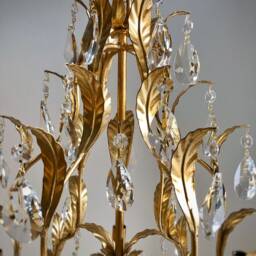 Made in Italy 24 Kt Gold Leaf Birdcage Crystal Chandelier, 6 Arms Asfour Crystals - thumbnail 3