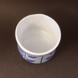Handmade Delft Blue Pottery Planter Striped Leaf Design, Small Feet - thumbnail 4