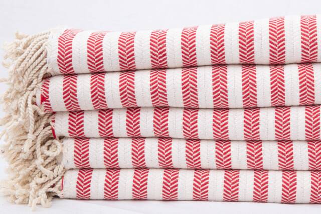 Red Turkish Beach Towel 100% Cotton Peshtemal, Sand Free - image 1