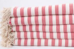 Red Turkish Beach Towel 100% Cotton Peshtemal, Sand Free - thumbnail 1