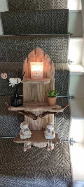 Solid Oak Handmade Rustic Shelf With Real Roe Deer Antlers - image 1