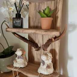 Solid Oak Handmade Rustic Shelf With Real Roe Deer Antlers - thumbnail 3