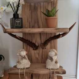Solid Oak Handmade Rustic Shelf With Real Roe Deer Antlers - thumbnail 2