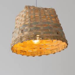 Rustic Boho Woven Basket Pendant Light Repurposed Natural Bamboo Wood Lamp Shade - thumbnail 2
