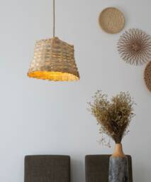 Rustic Boho Woven Basket Pendant Light Repurposed Natural Bamboo Wood Lamp Shade