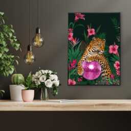 Leopard Disco Ball Print Tropical Jungle Glam Wall Art - thumbnail 1
