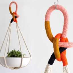 Color Block Macrame Plant Hanger 100% Cotton Rope, Holds 12 - thumbnail 2