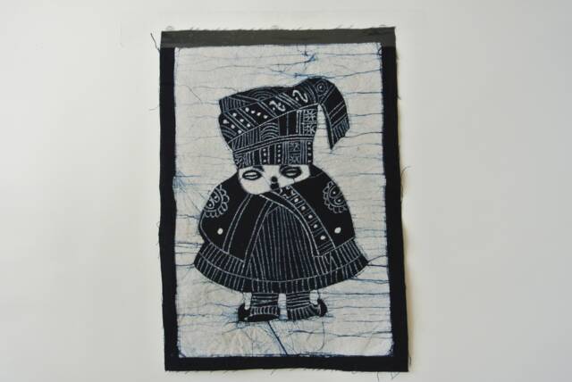 Vintage Batik , Abstract Painting , Tapestry, Table Matt, The Miao Child, Good Luck, Indigo Wall Hanging - image 1