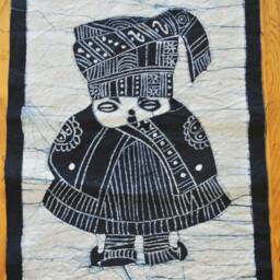 Vintage Batik , Abstract Painting , Tapestry, Table Matt, The Miao Child, Good Luck, Indigo Wall Hanging - thumbnail 2
