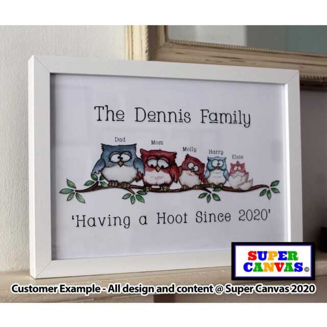 Owl Family Custom Personalised Portrait Handmade Picture Frame Wall Art Framed Print Dad Mum Grandparents Best Friend Birthday Gift - image 1