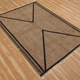 Jute Area Rug With Geometric Design, Natural Fiber Woven Floor Covering - thumbnail 2
