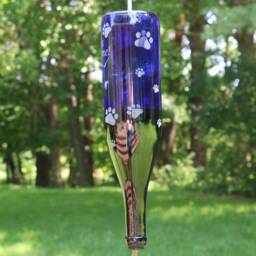 New Etched Cat Lover's Recycled Wine Bottle Hummingbird Or Bird Feeder - thumbnail 3