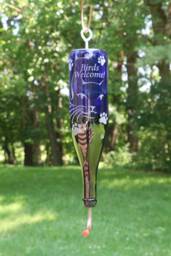 New Etched Cat Lover's Recycled Wine Bottle Hummingbird Or Bird Feeder - thumbnail 1