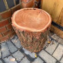 Personalised Rustic Wooden Log Stool With Bark, Garden Seating, Fire Pit For Outside Seating - thumbnail 2