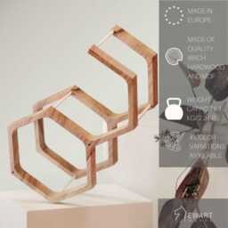 Wall Mount Toilet Paper Holder, Wood Tp Floating Storage Shelf For Multiple Rolls, Hanging Wooden Restroom Loo Roll Rack Mini Honeycomb - thumbnail 3