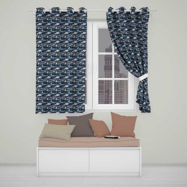 Mystic Crescent Moon Cloudy Night Seamless Pattern Readymade Eyelet Ring Top Thermal 100% Blackout Curtains - image 1
