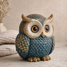 Blue & Gold Owl Figurine, Hand-Finished Decor - Personalised Option - thumbnail 3