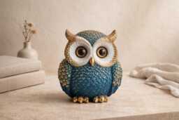 Blue & Gold Owl Figurine, Hand-Finished Decor - Personalised Option