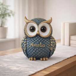 Blue & Gold Owl Figurine, Hand-Finished Decor - Personalised Option - thumbnail 4