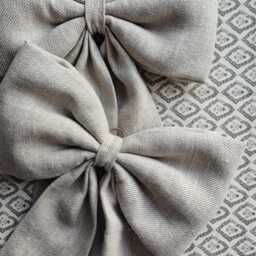 Supersized Linen Bow Decor, Mini Size, Oatmeal Farmhouse-style Linen, Neutral Nursery Wall Hanging, Padded Ornament, Handmade UK - thumbnail 3