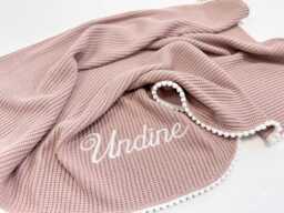 Personalized Big Knit Baby Blanket, Embroidered Swaddle Custom Name Baby Knitted Girl Blanket - thumbnail 1