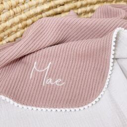Personalized Big Knit Baby Blanket, Embroidered Swaddle Custom Name Baby Knitted Girl Blanket - thumbnail 2
